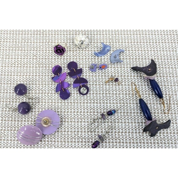 Unbranded Jewelry - Vintage to Now Purple Earring Lot Stud Dangle Pierced Fashion Wear Craft